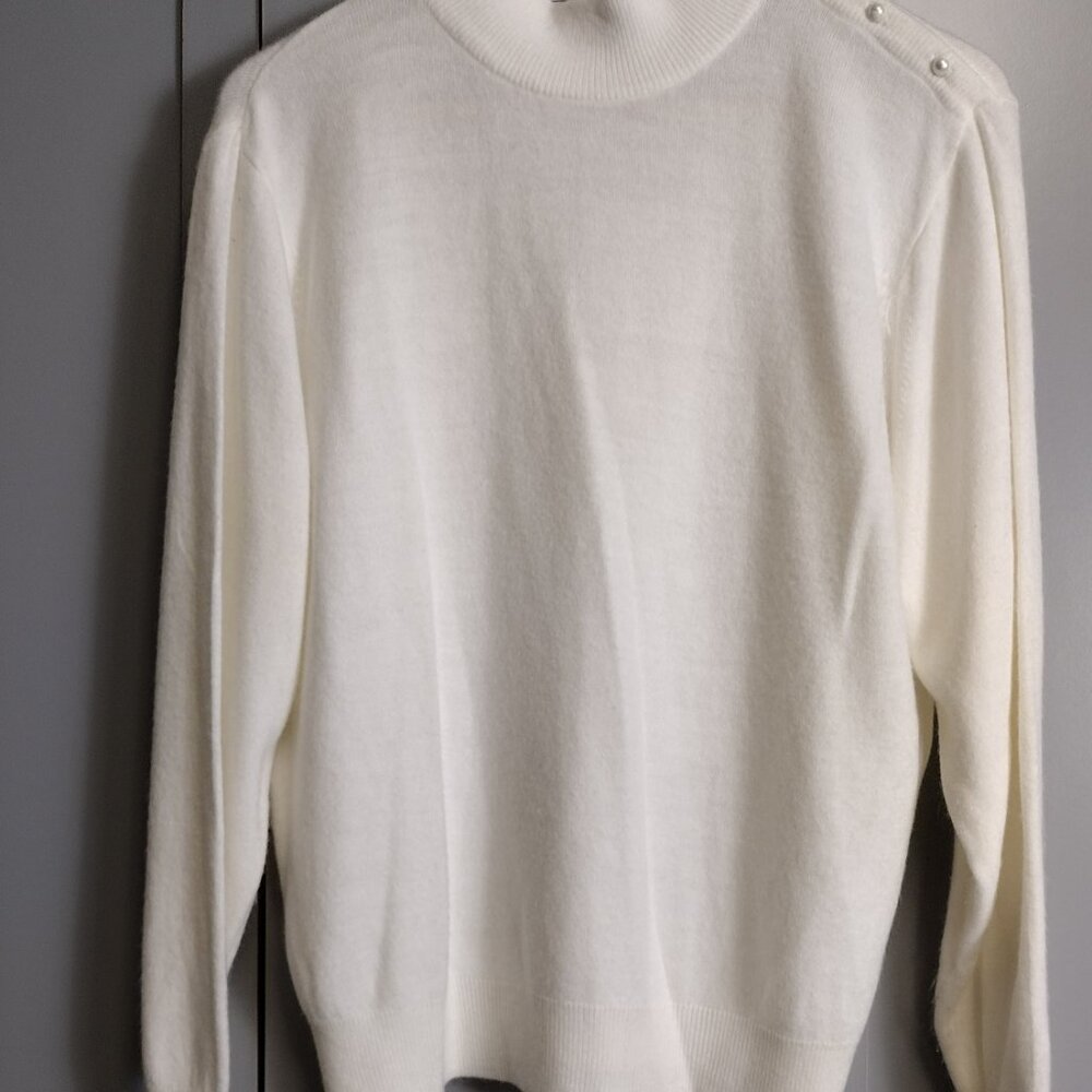 DUVET USA Ivory Pearl Shoulder Sweater XL Mock Neck Knit - Picture 3 of 11